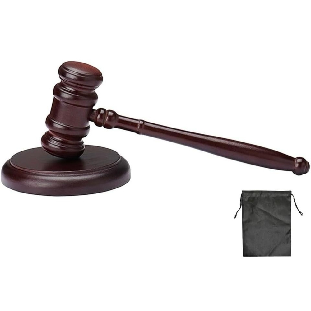 Wooden Auction Gavel and Sound Block - Brown
